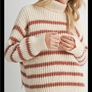 Sadie & Sage Cream and Brown Striped Turtleneck Sweater
